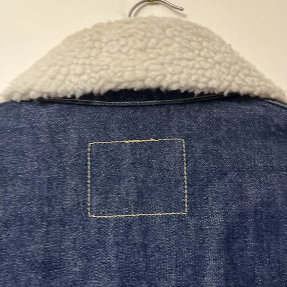 Levis Denim Jacket Womens Large Blue Sherpa Collar Trucker Snap Engineered VTG - Picture 10 of 12